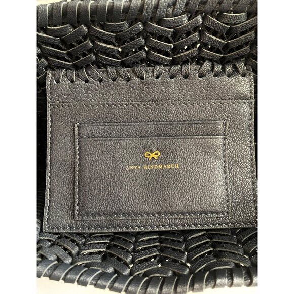 Anya Hindmarch Neeson Tassel Shoulder Bag Capra Leather Dark Marine Blue Woven - Picture 11 of 14